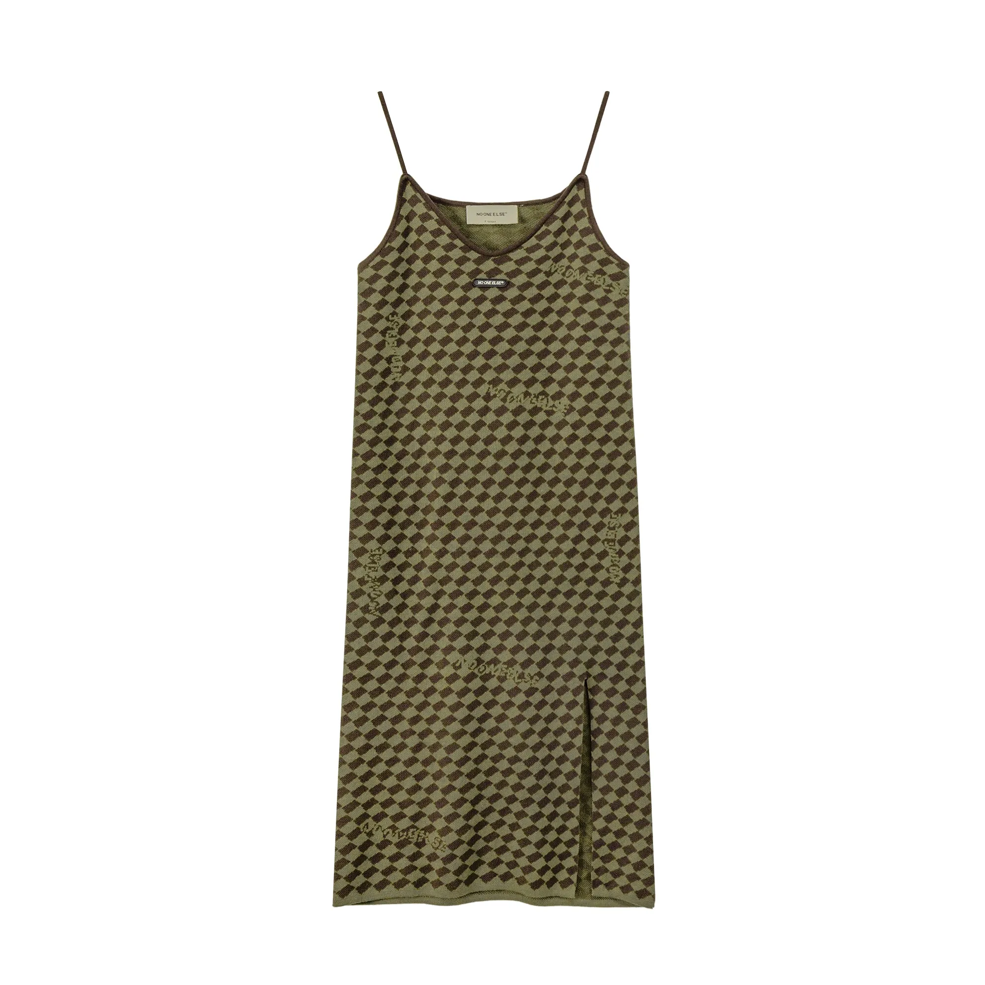 A-Line Slit Check Sleeveless Dress