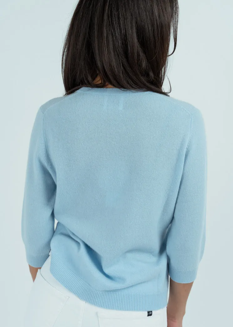 Allude Glacier Blue Bracelet Sleeve Cashmere Sweater
