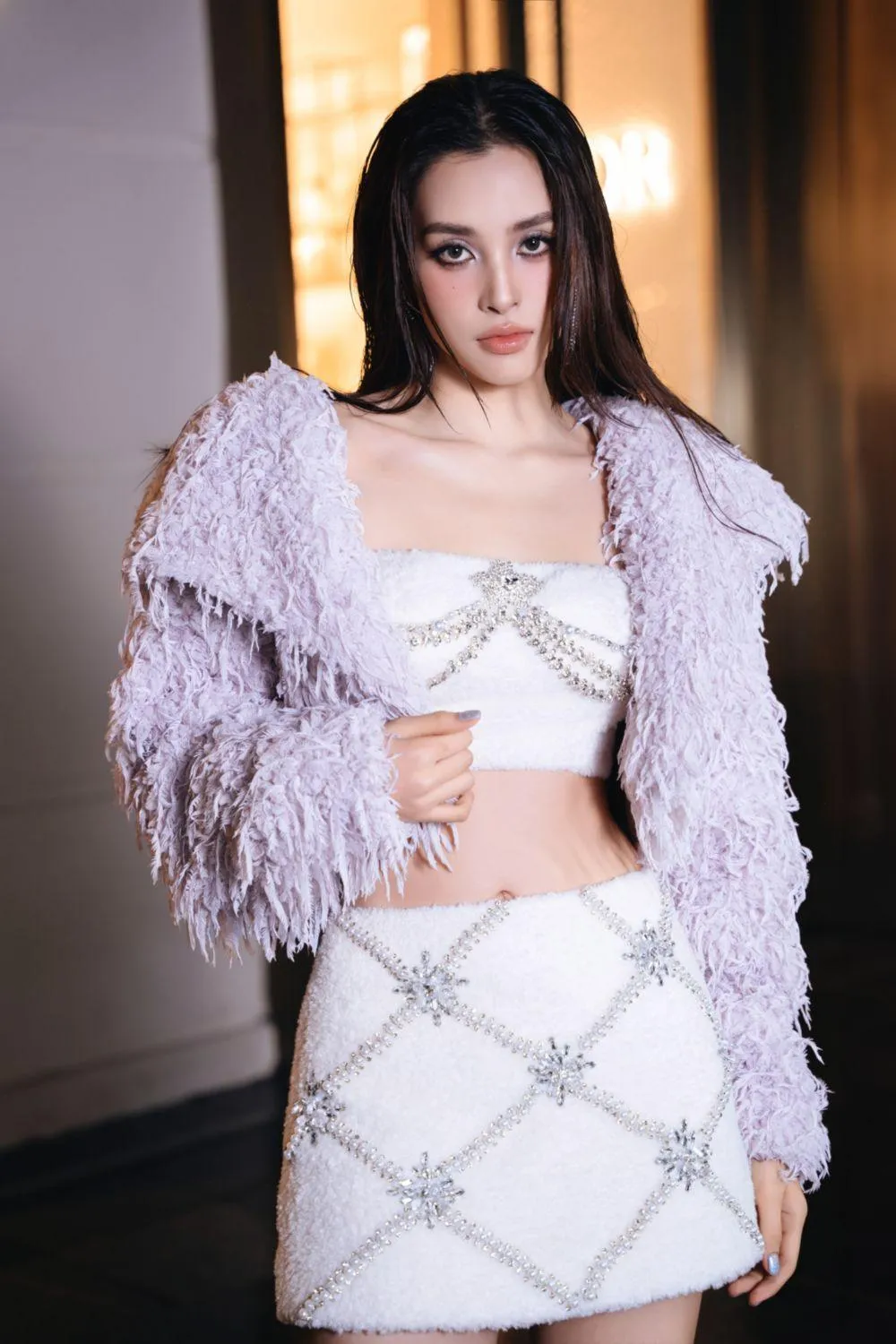 Anila Cropped Cami Faux Fur Top