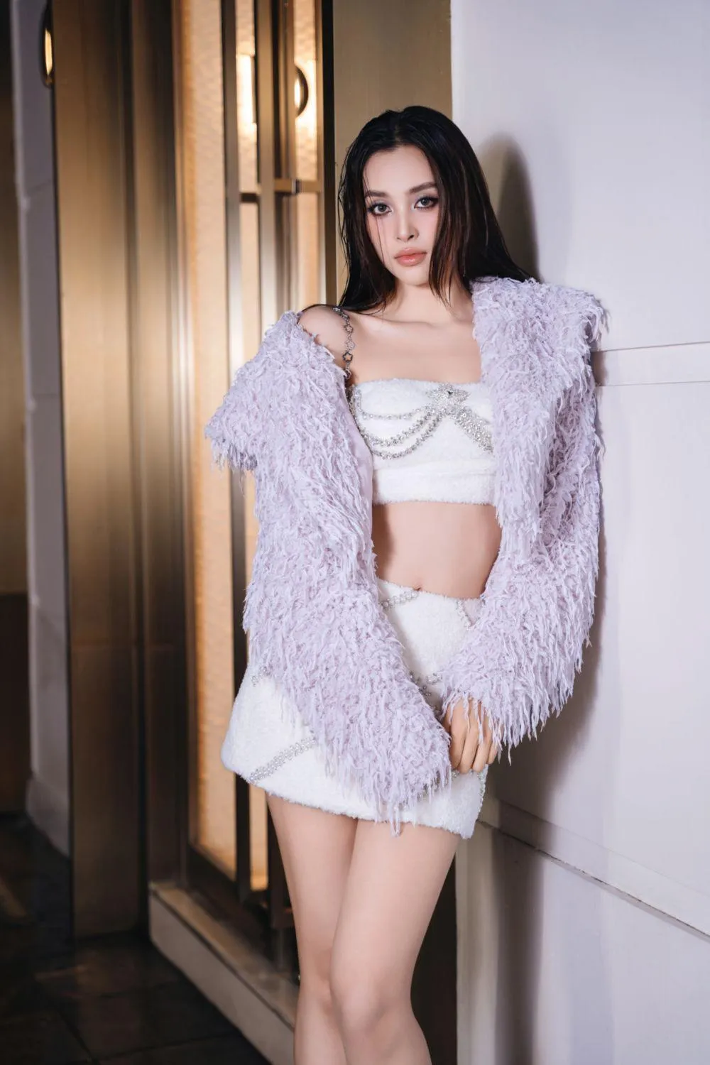 Anila Cropped Cami Faux Fur Top