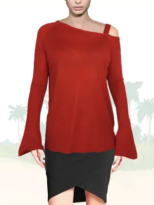 ASHORE WOMENS ASYMMETRIC OFF THE SHOULDER FINE SWEATER