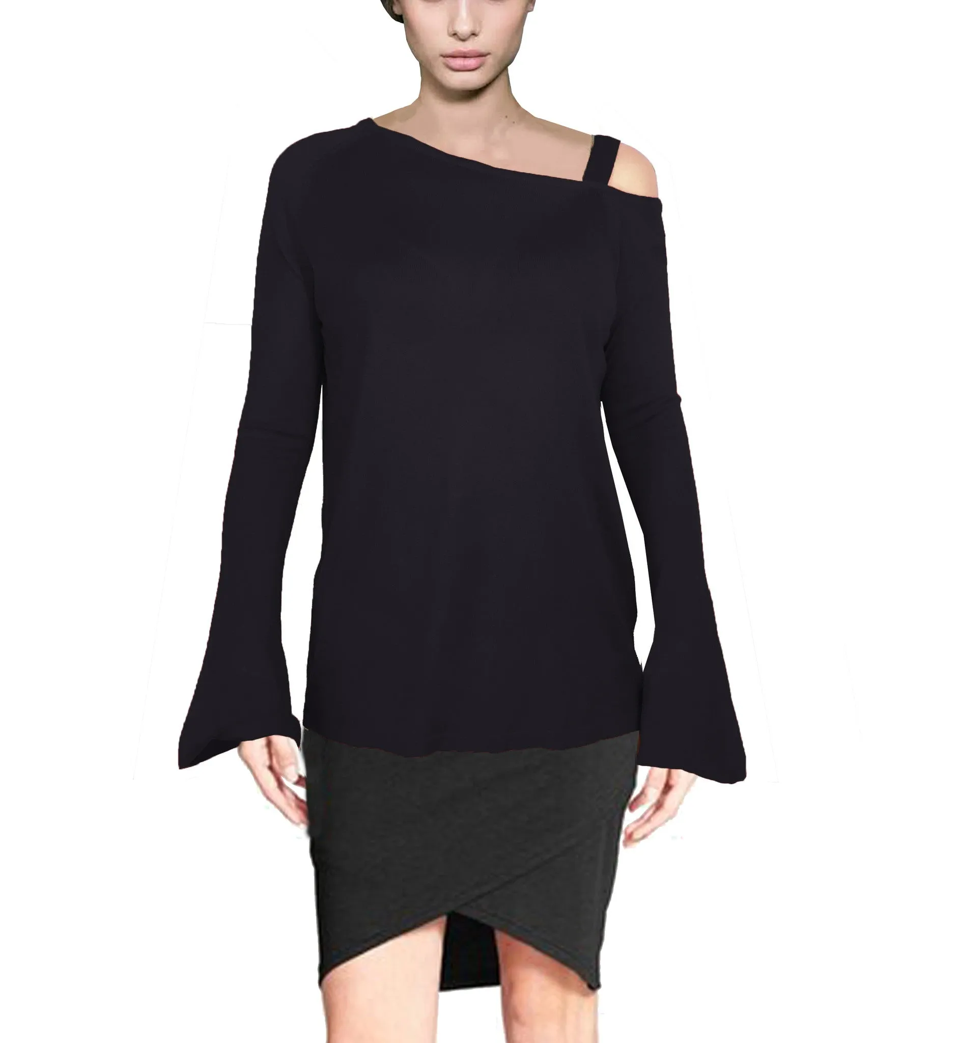 ASHORE WOMENS ASYMMETRIC OFF THE SHOULDER FINE SWEATER