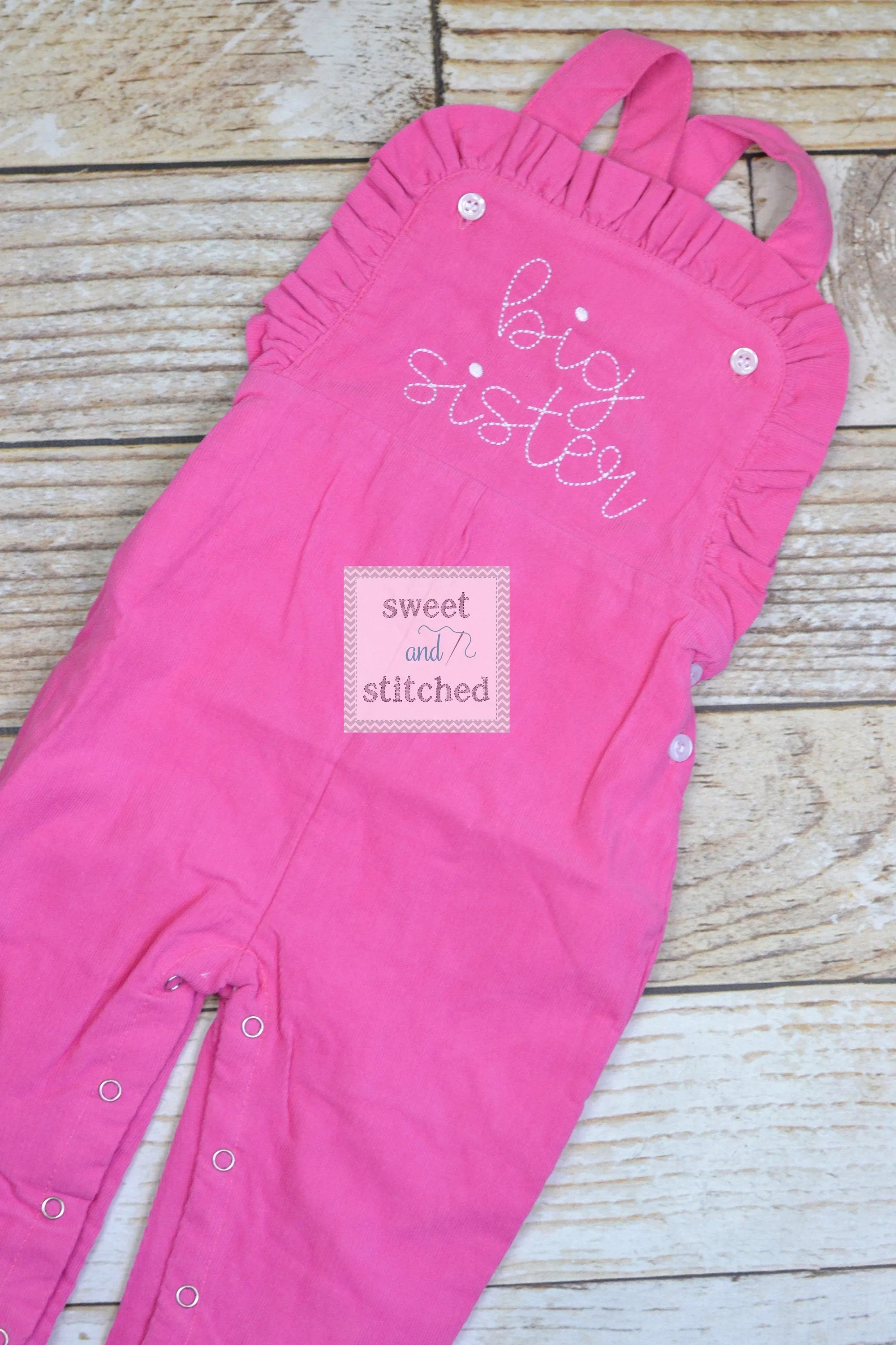 Baby girl Big Sister Corduroy outfit, Pink monogrammed overalls with Big Sister, big sister hospital outfit, big sister overalls