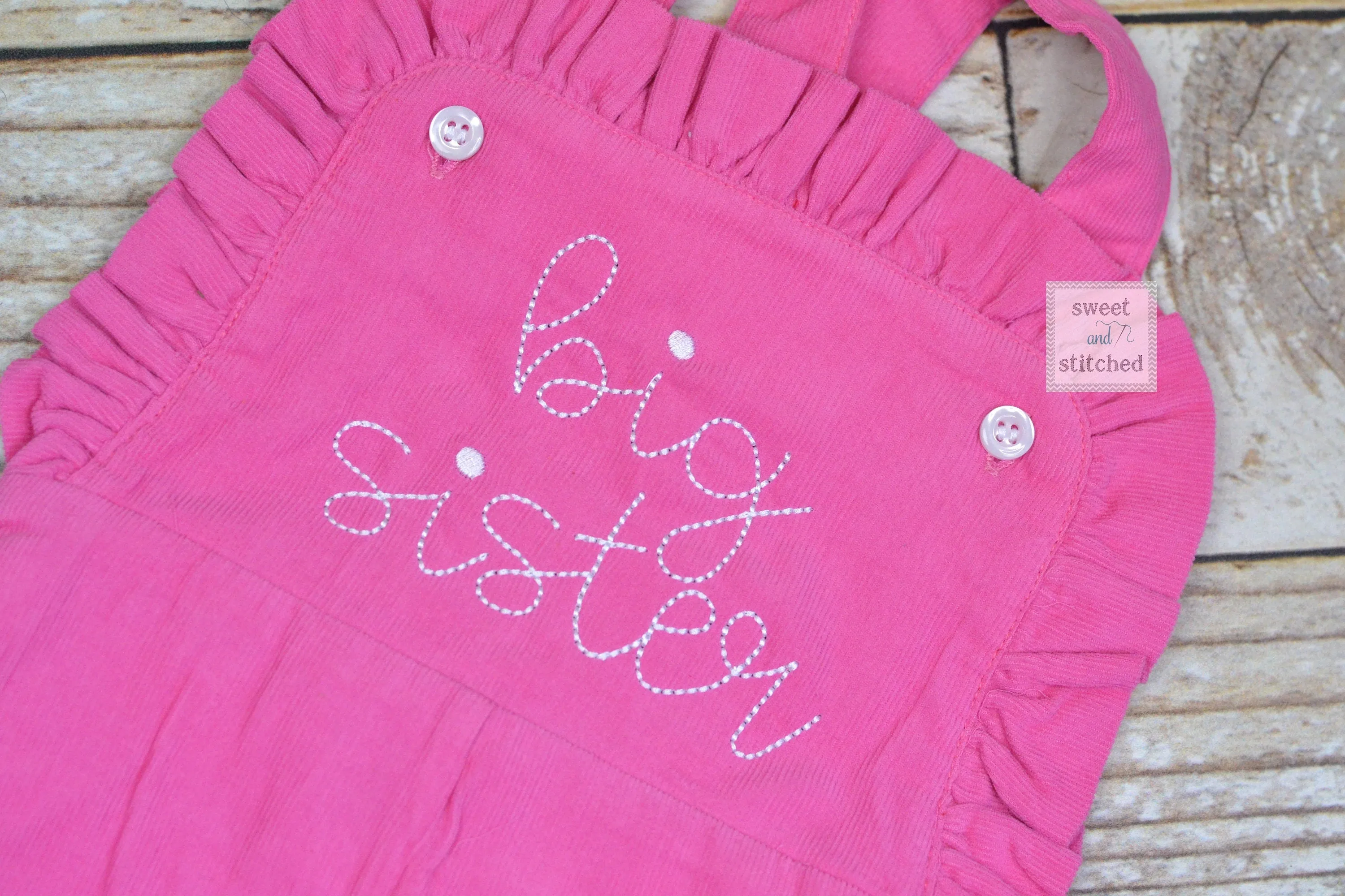 Baby girl Big Sister Corduroy outfit, Pink monogrammed overalls with Big Sister, big sister hospital outfit, big sister overalls
