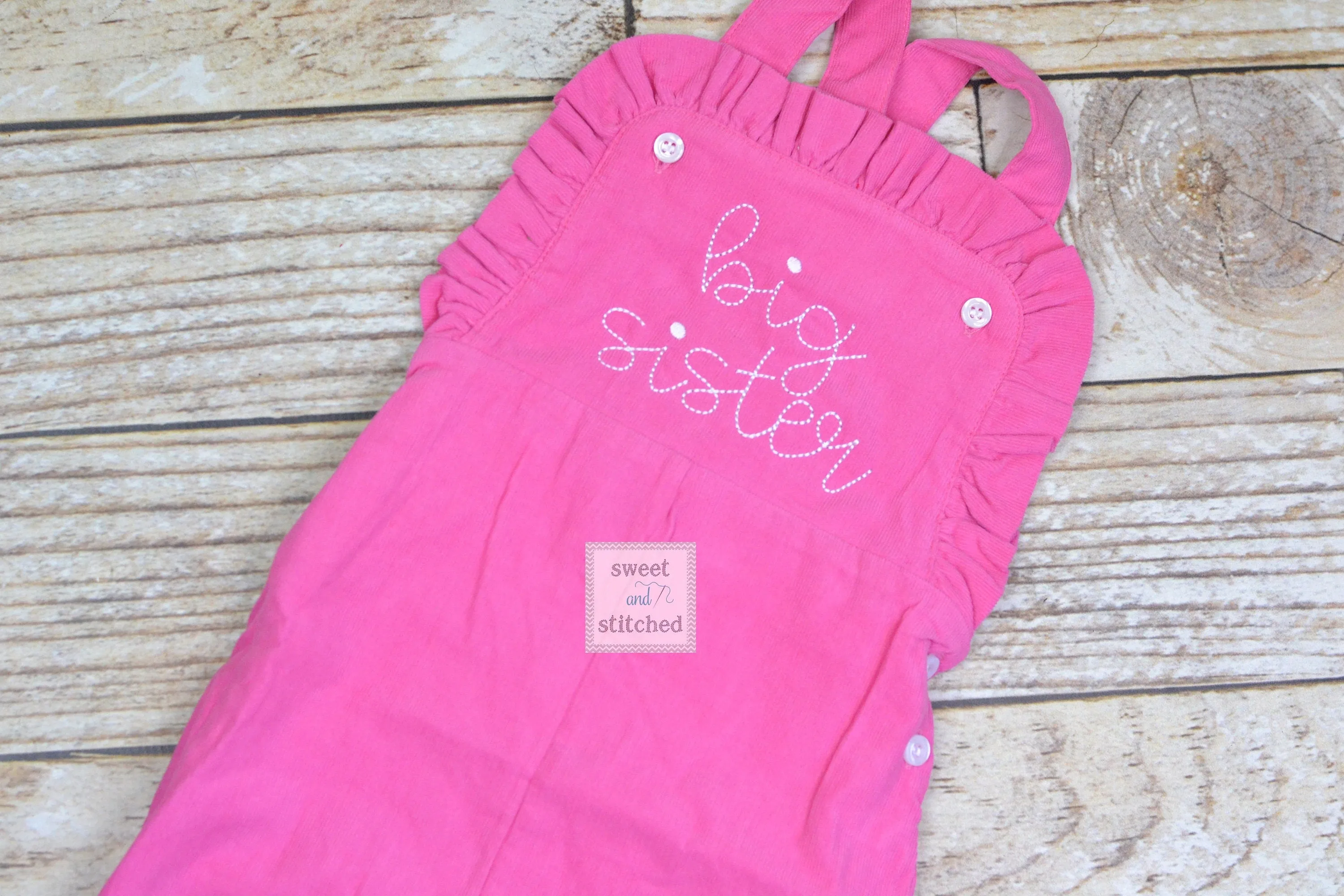 Baby girl Big Sister Corduroy outfit, Pink monogrammed overalls with Big Sister, big sister hospital outfit, big sister overalls