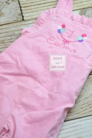 Baby girl monogrammed birthday overalls, monogrammed birthday party outfit, girls birthday cake smash