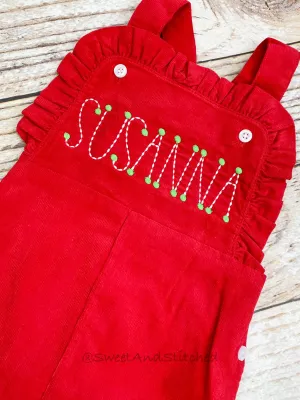 Baby girl monogrammed Christmas outfit, Red Ruffle Christmas overalls, girls Christmas outfit, baby girl valentine's outfit