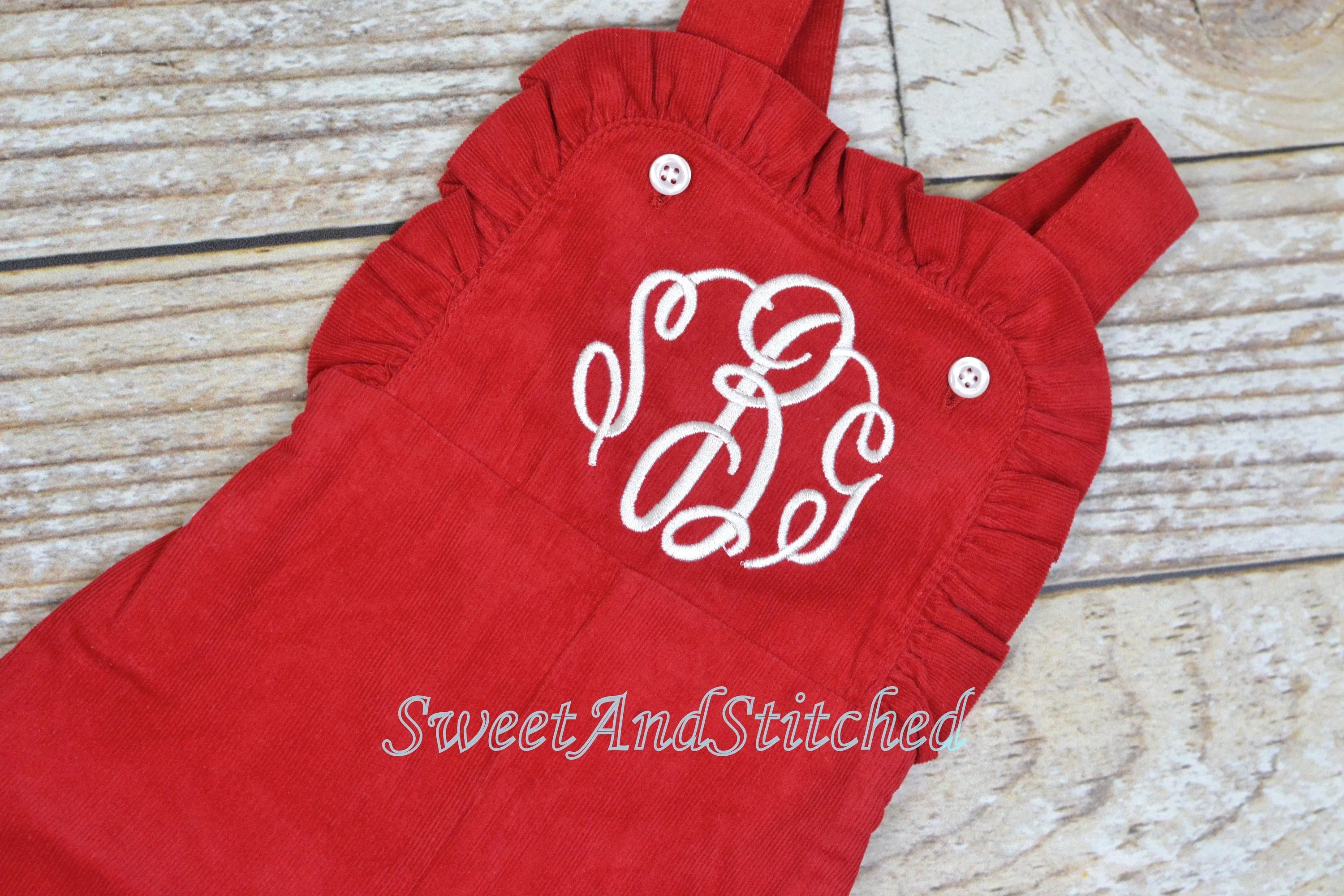 Baby girl monogrammed Valentin's outfit, Red Ruffle Christmas overalls, girls Christmas outfit, baby girl valentine's outfit