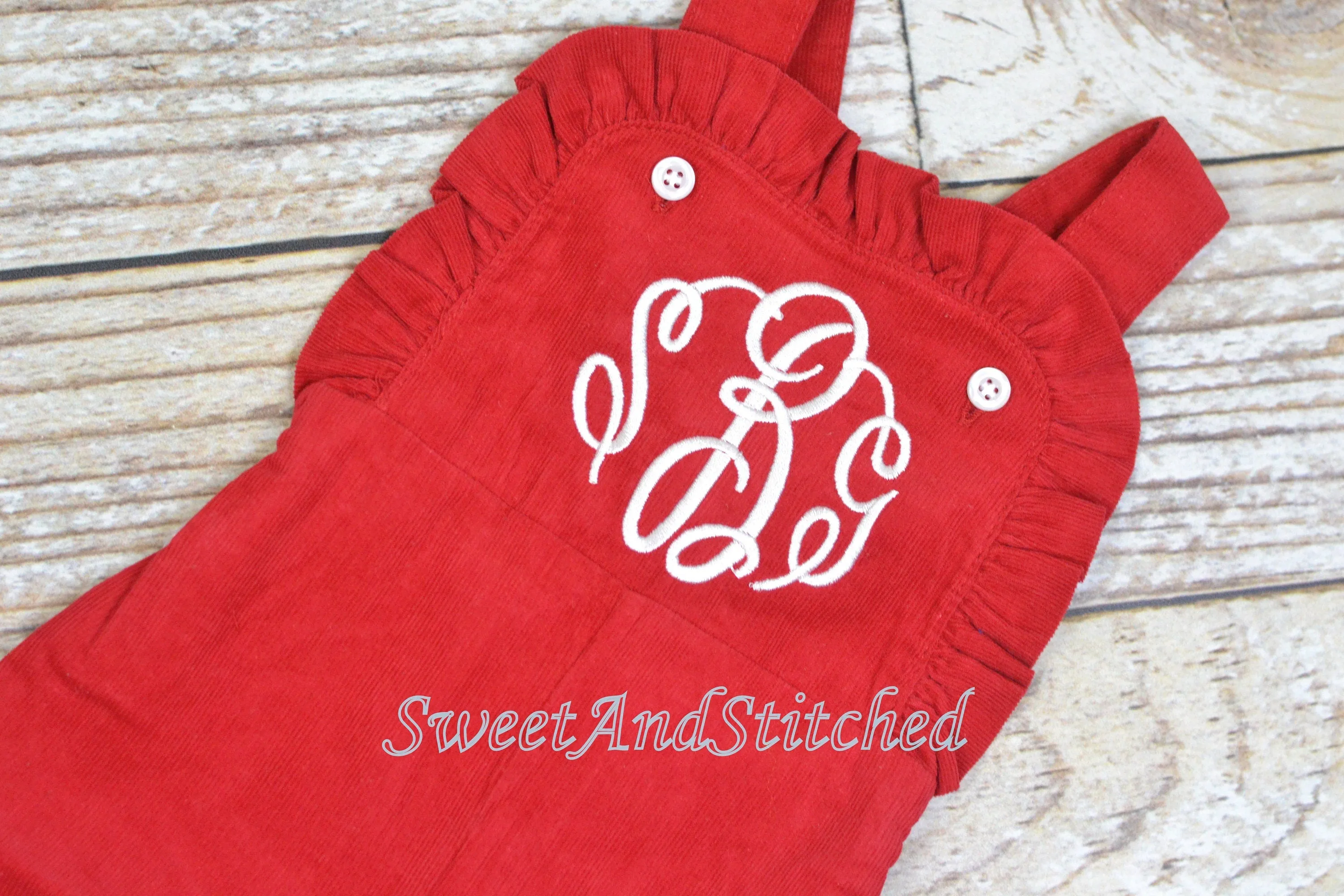 Baby girl monogrammed Valentin's outfit, Red Ruffle Christmas overalls, girls Christmas outfit, baby girl valentine's outfit