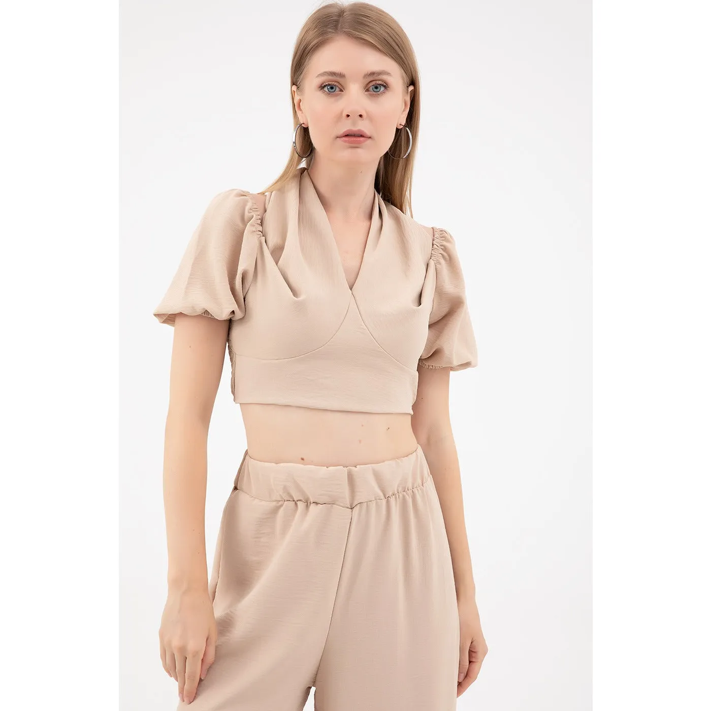 Beige Cropped Co-ord Set