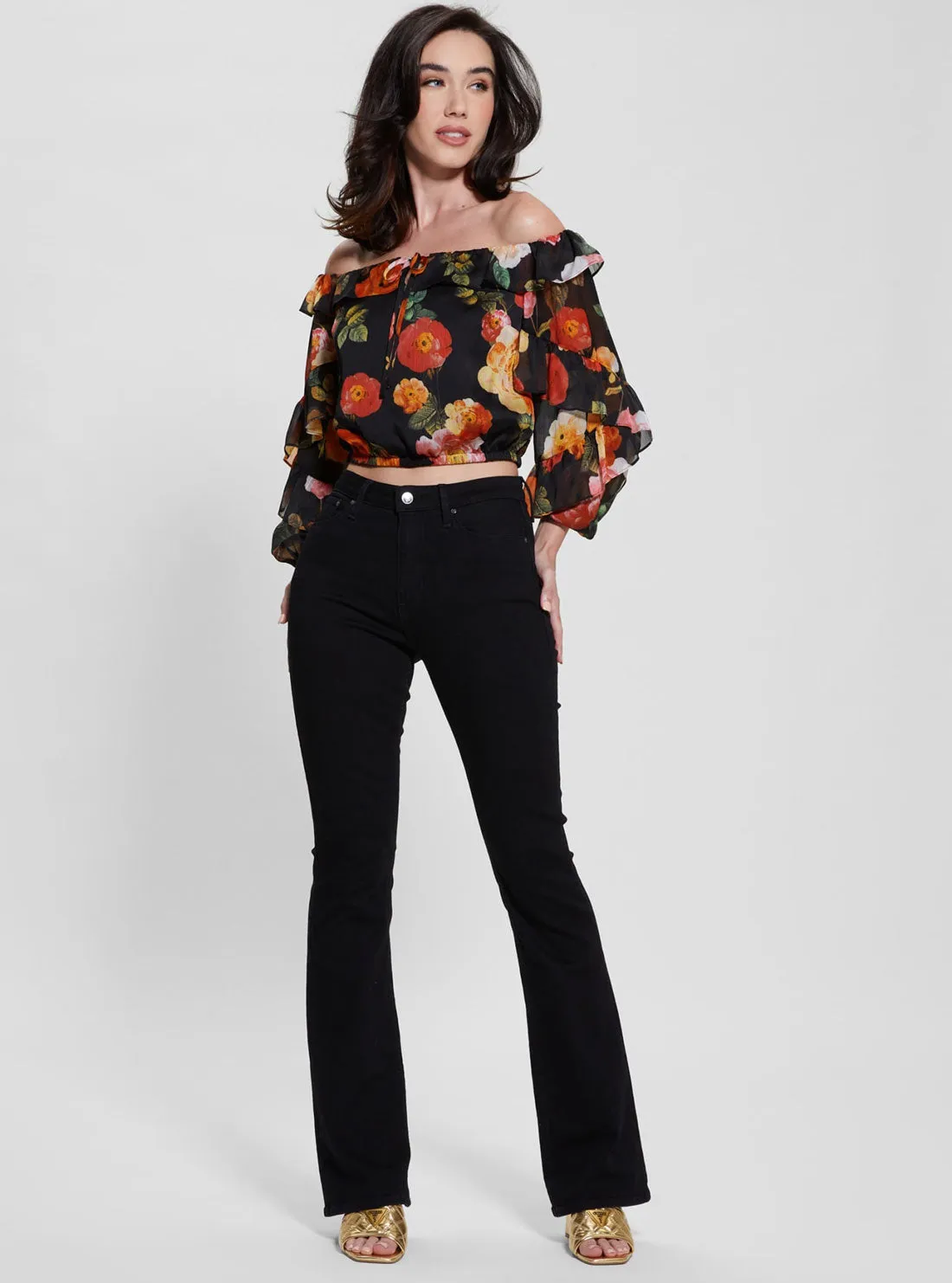 Black Floral Shani Ruffle Top