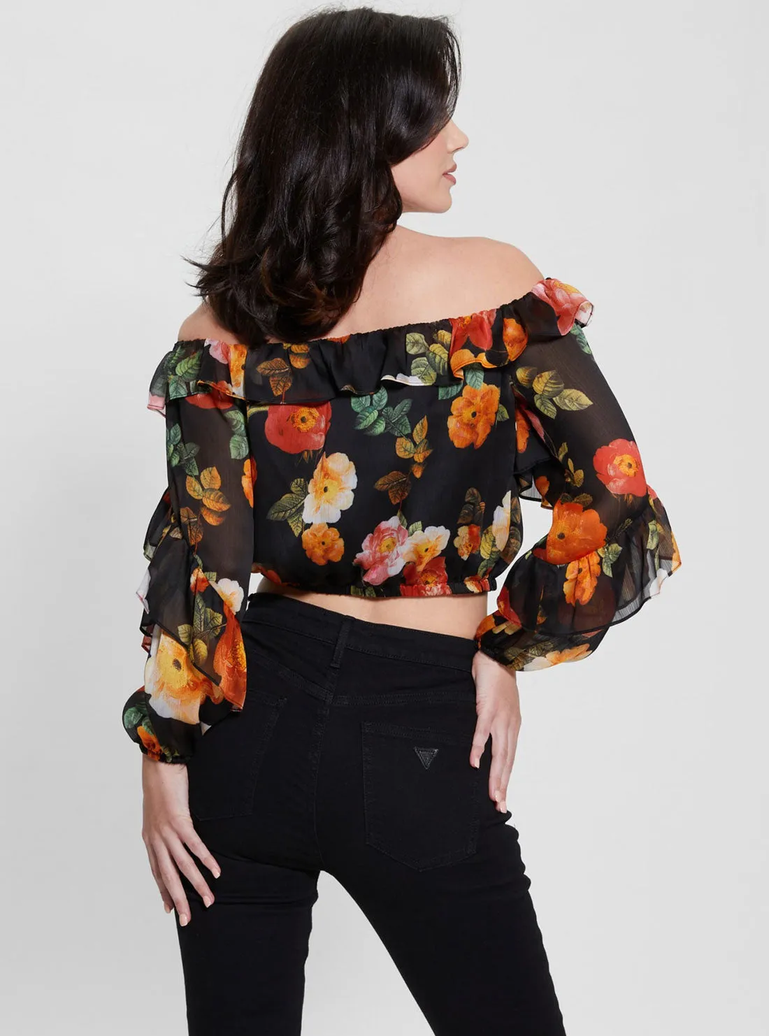 Black Floral Shani Ruffle Top