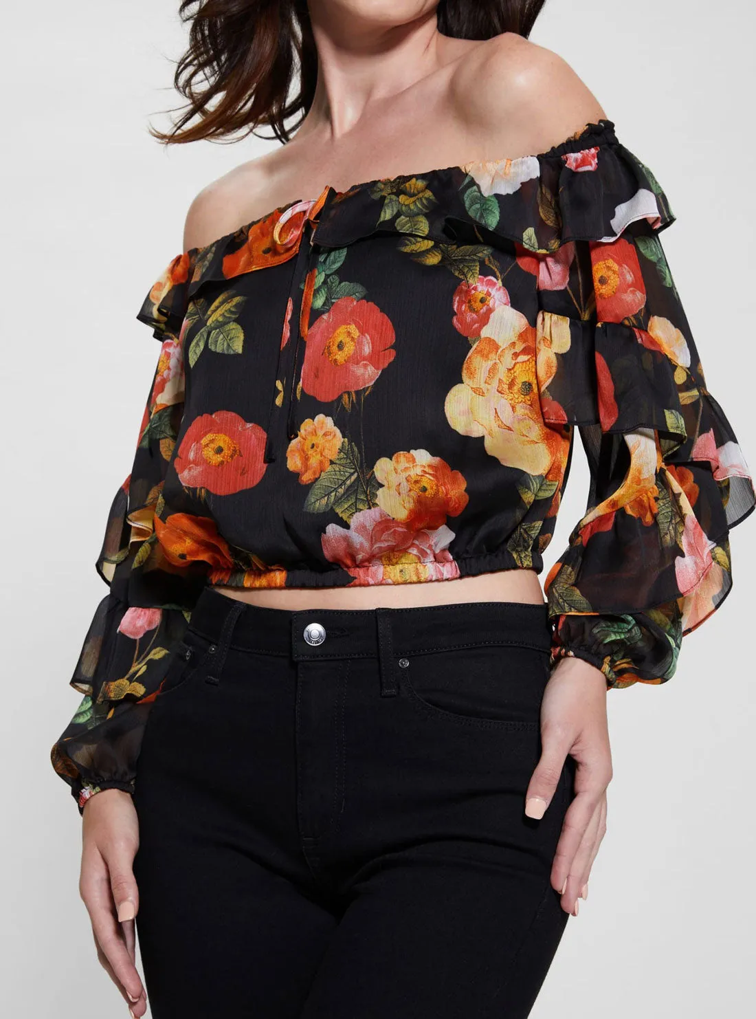 Black Floral Shani Ruffle Top