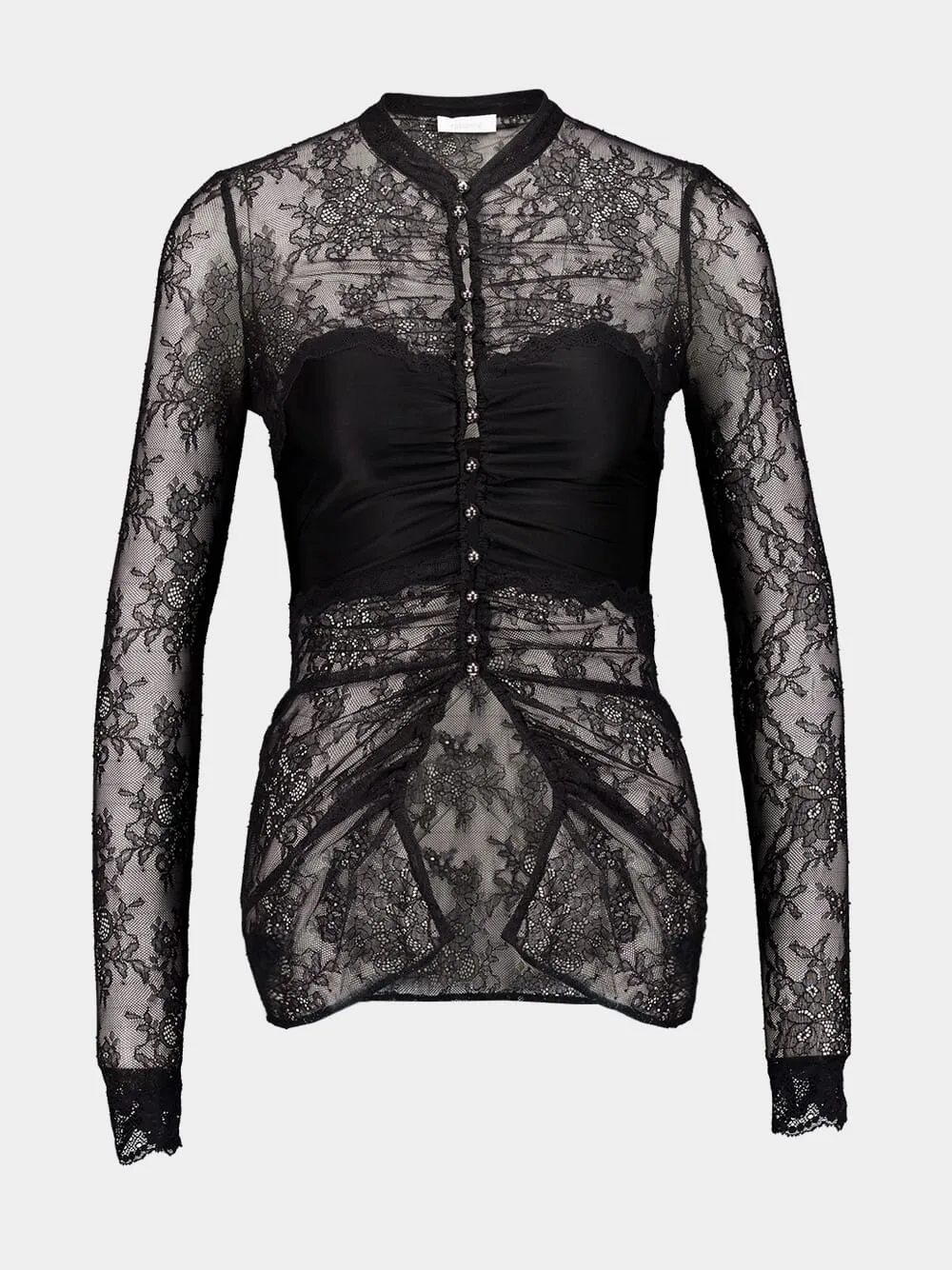 Black Lace Semi-Sheer Blouse