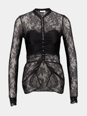 Black Lace Semi-Sheer Blouse