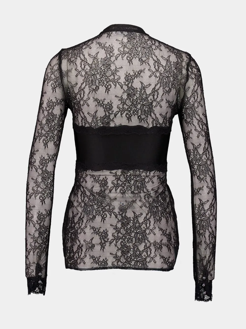 Black Lace Semi-Sheer Blouse
