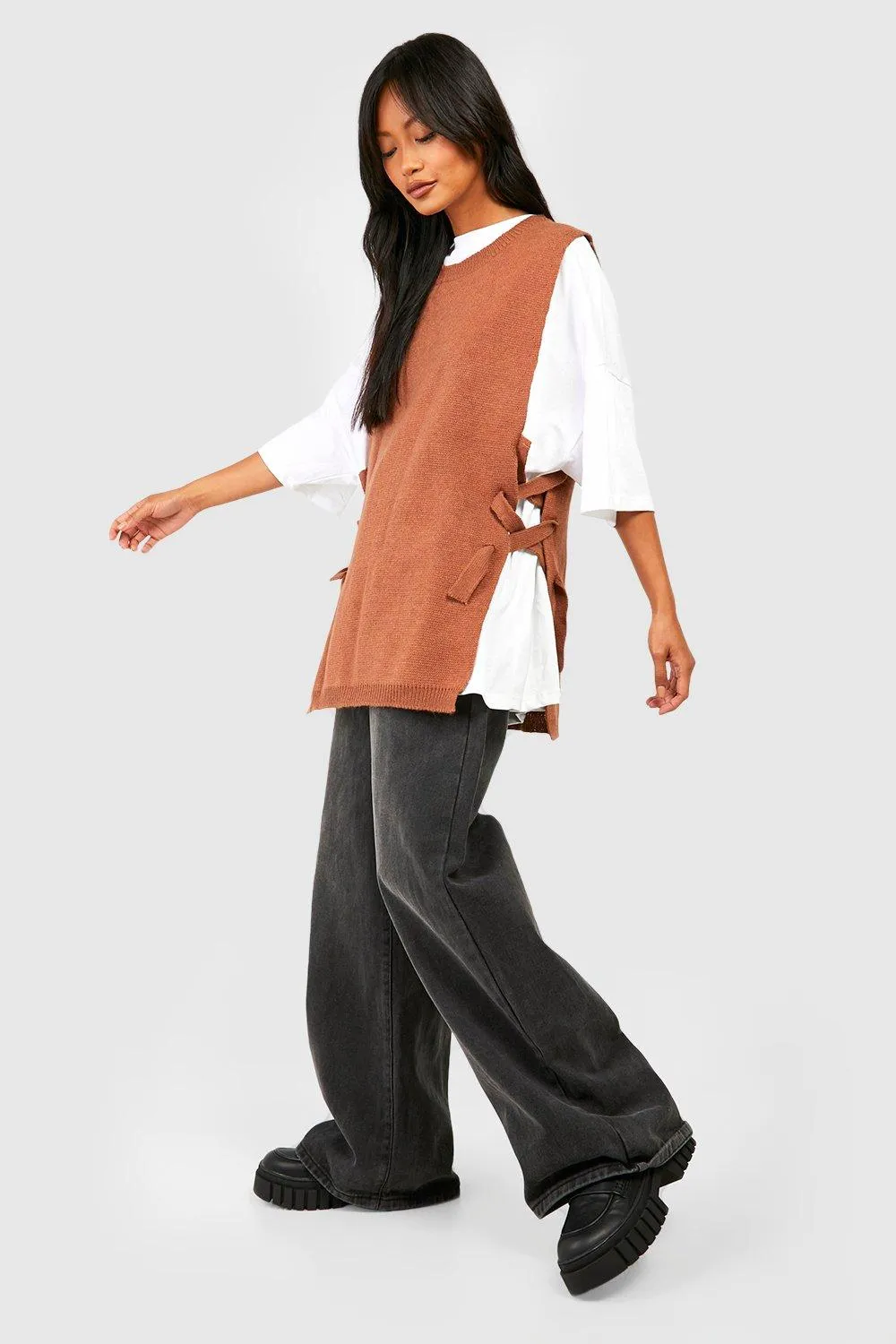 Boohoo Lace Up Side Sweater, Rusty