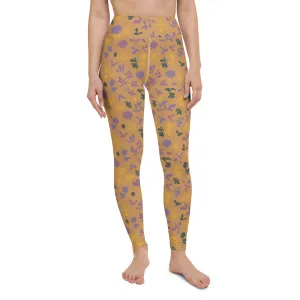 Brown Floral Women's High-Waisted Yoga Pants