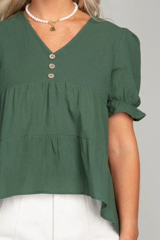 Button Front Puff Sleeve Blouse  *Online Only*