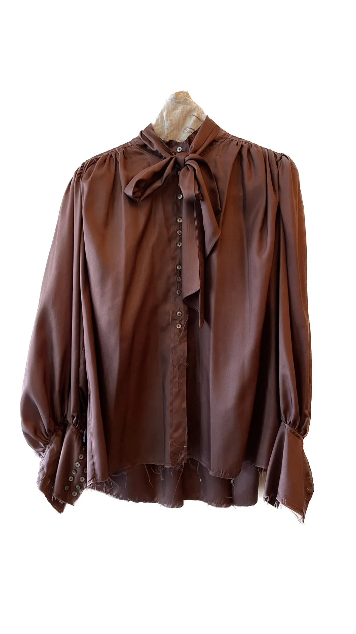 Button Through Blouse with Optional Neck Tie (Silk) - Chartreuse
