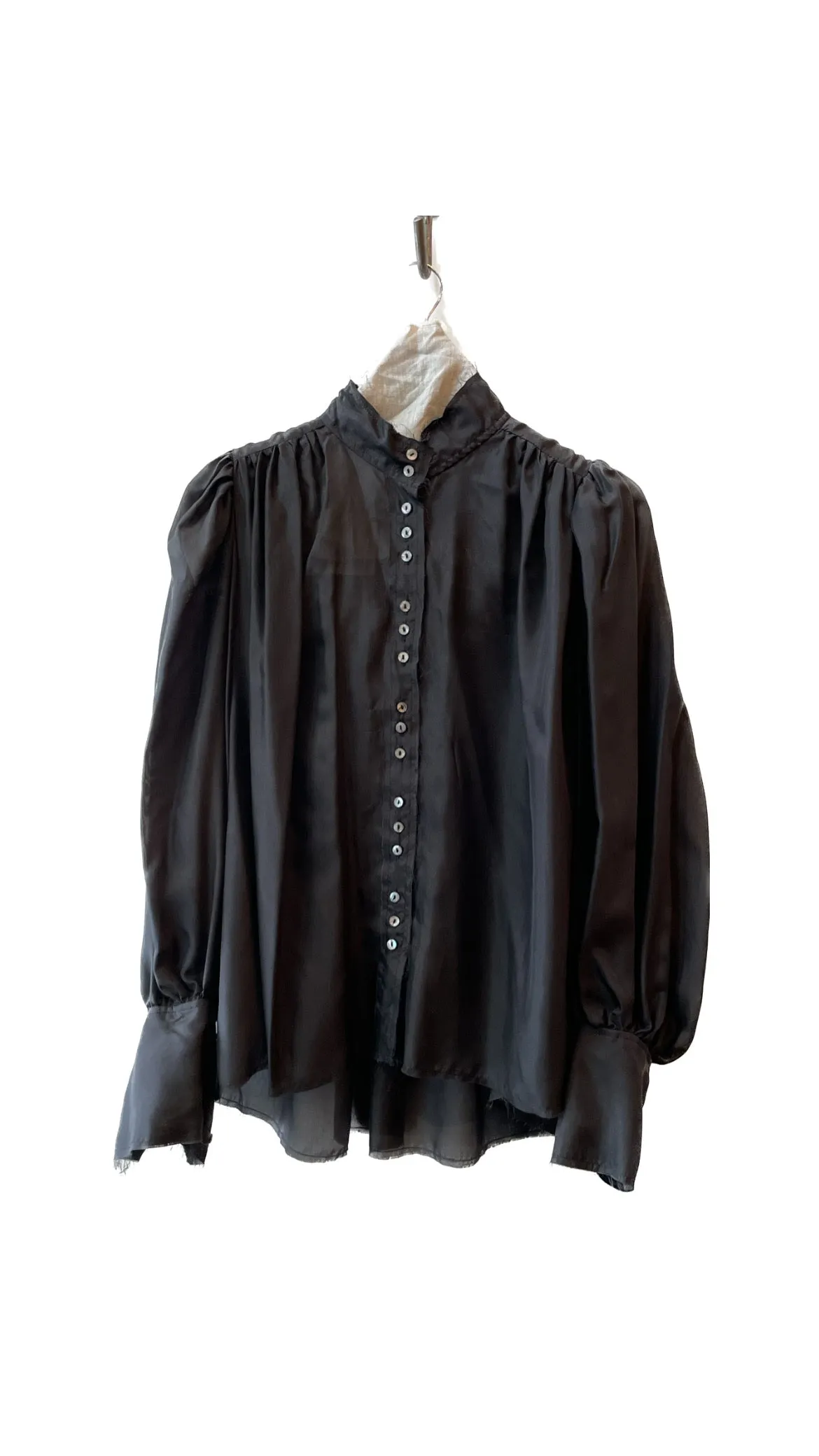 Button Through Blouse with Optional Neck Tie (Silk) - Chartreuse
