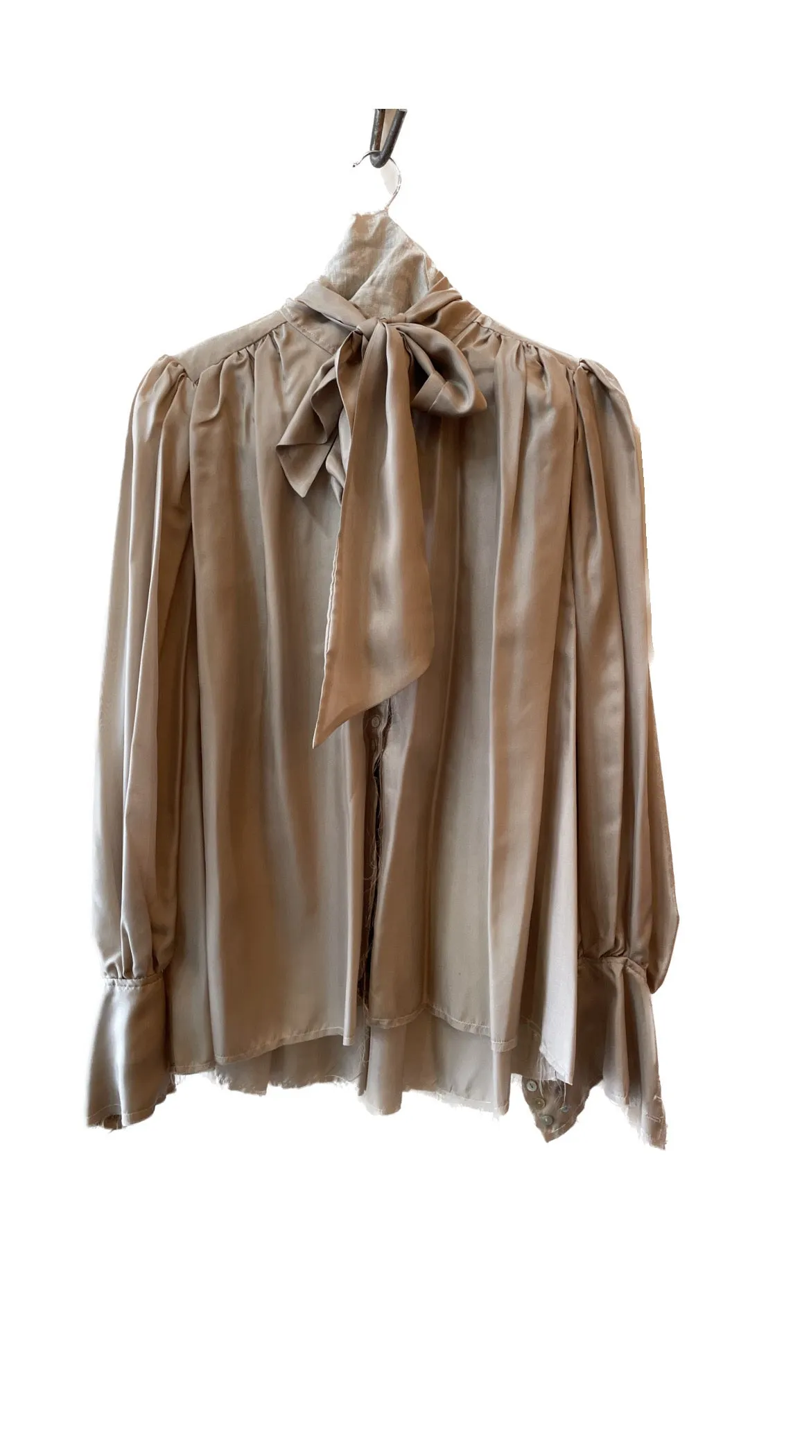 Button Through Blouse with Optional Neck Tie (Silk) - Chartreuse