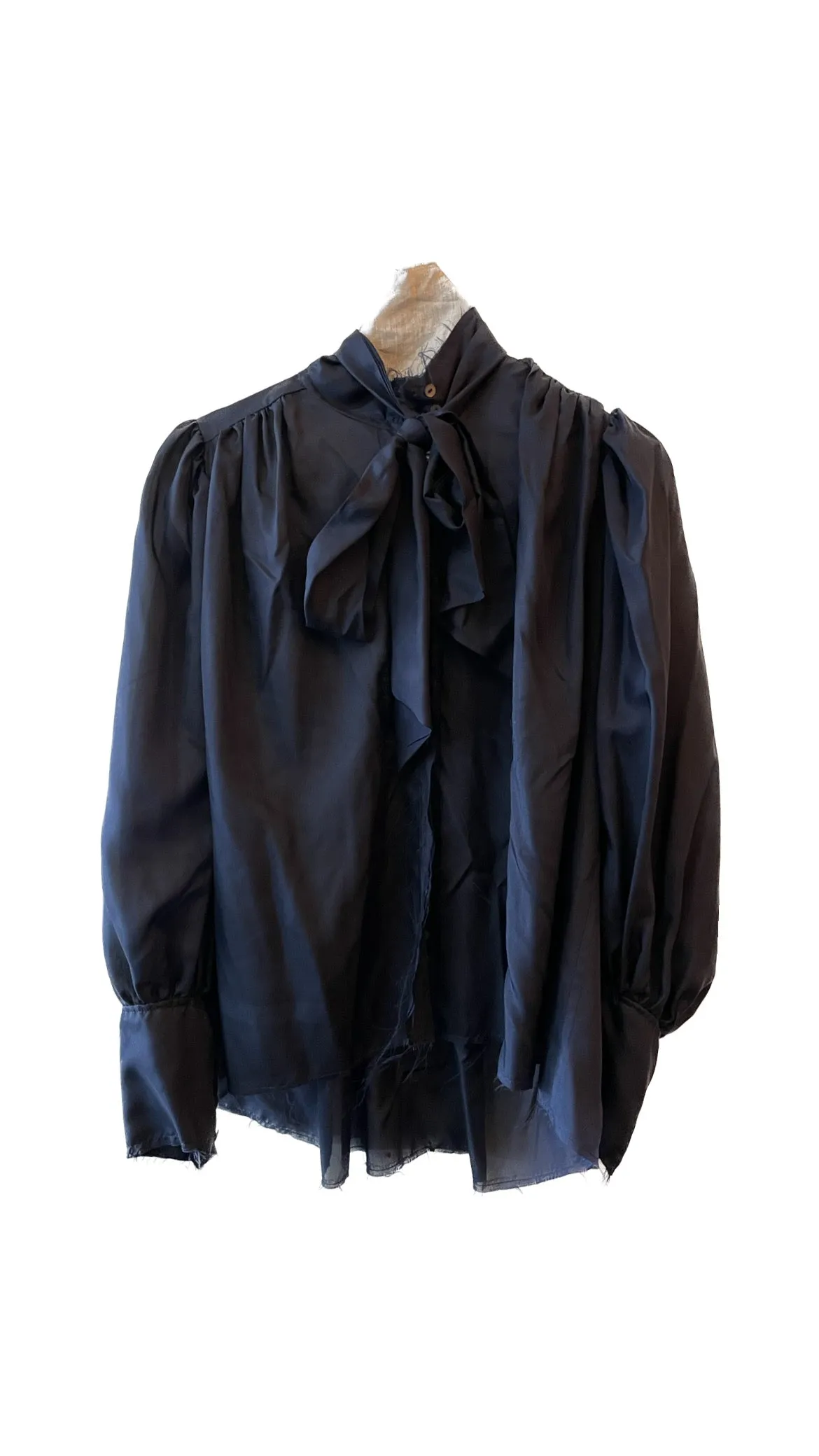 Button Through Blouse with Optional Neck Tie (Silk) - Chartreuse