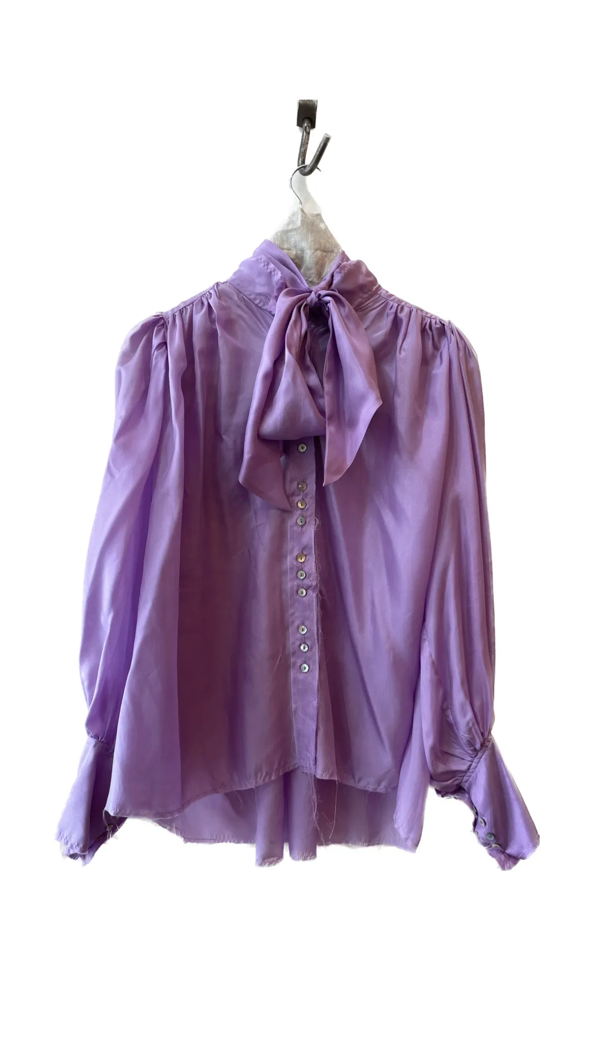 Button Through Blouse with Optional Neck Tie (Silk) - Chartreuse