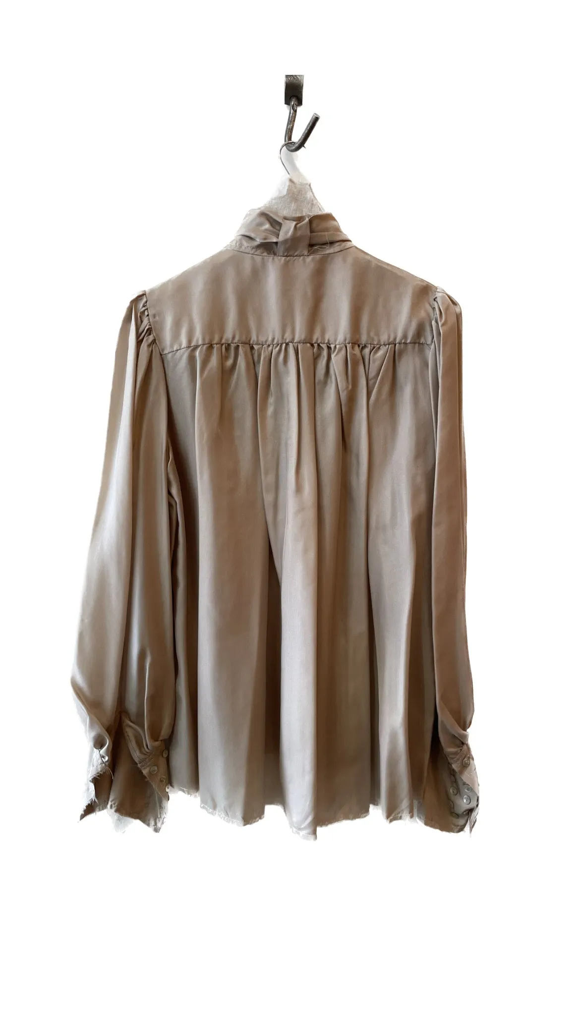 Button Through Blouse with Optional Neck Tie (Silk) - Chartreuse