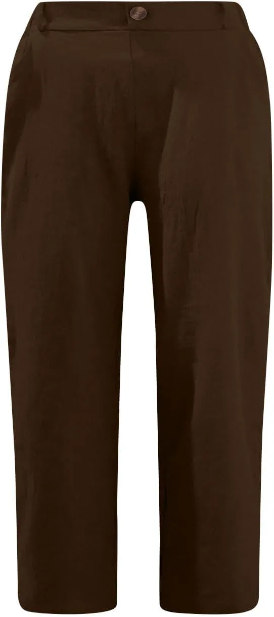 Capri Pants for Women Petite Summer Cotton Linen Pants Loose Comfy Elastic Waist Cropped Trouser Casual Beach Clothes