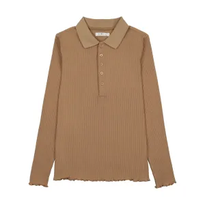 CCB Camel Ribbed Collar Top