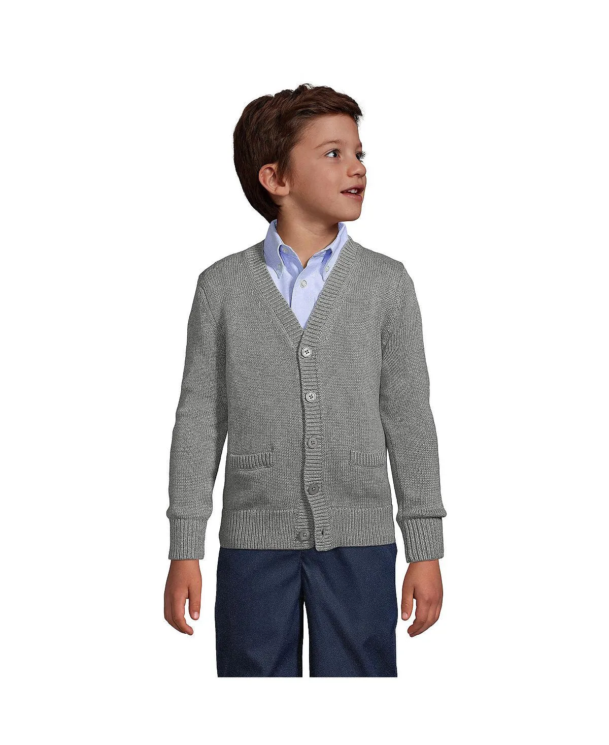 Children's school uniform for boys Lands' End modal button front cotton sweater