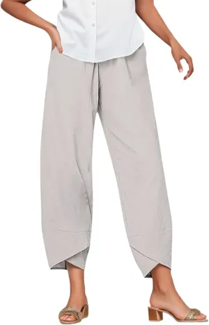 Cotton Linen Capri Pants for Women Casual Summer Cropped Baggy Yoga Comfy Trousers Palazzo Lounge Pants with Pockets