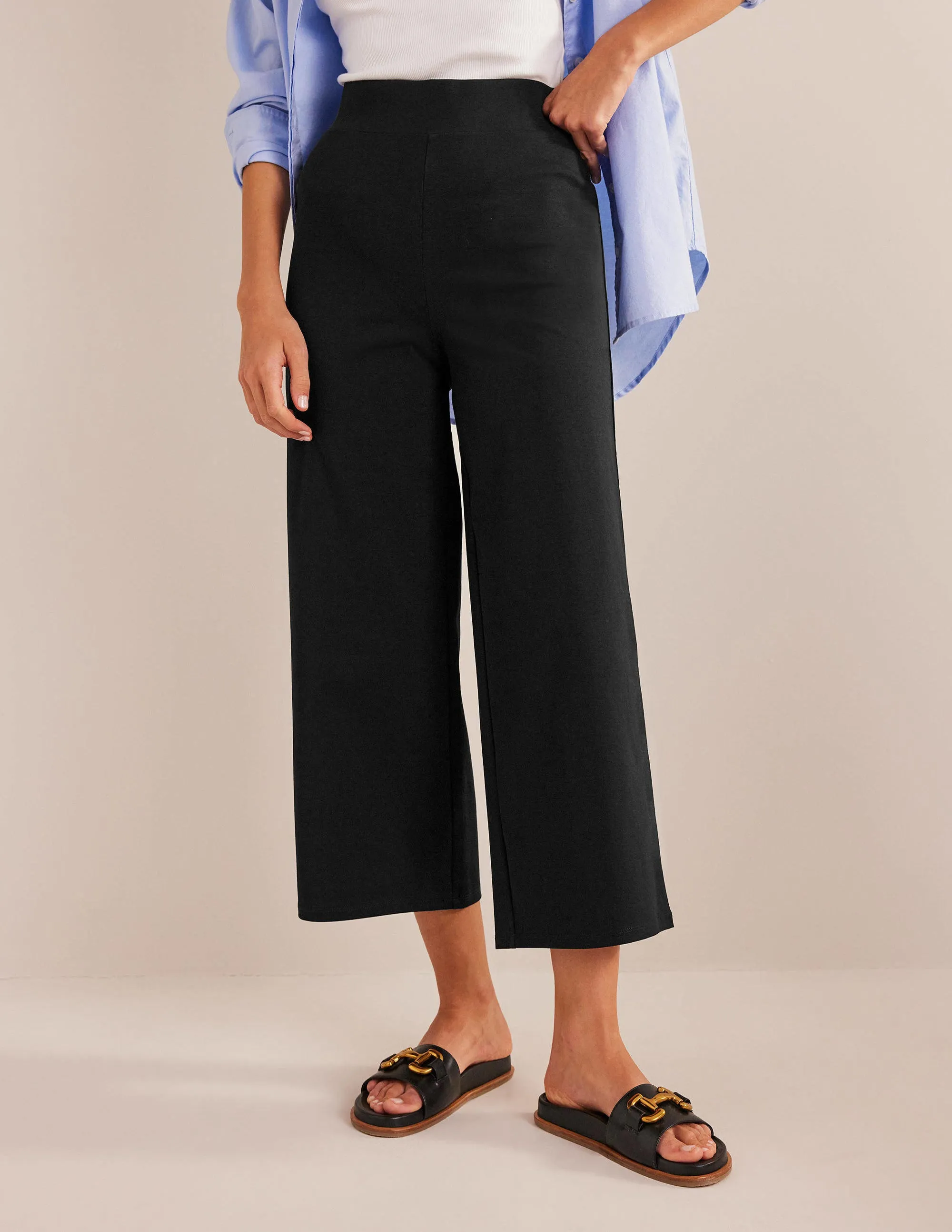 Cropped Jersey Trousers-Black