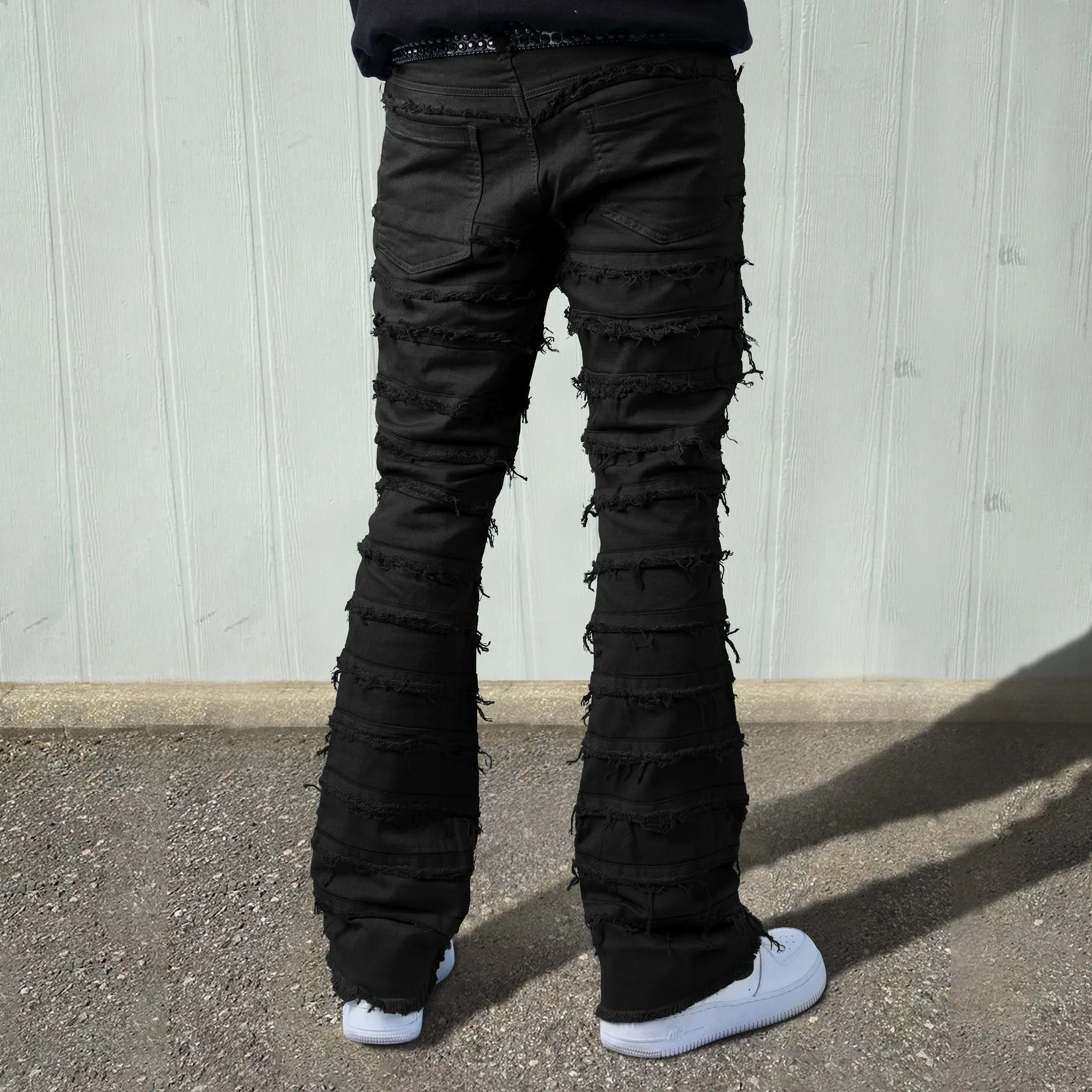 Destroy raw edge denim hip-hop trendy trousers