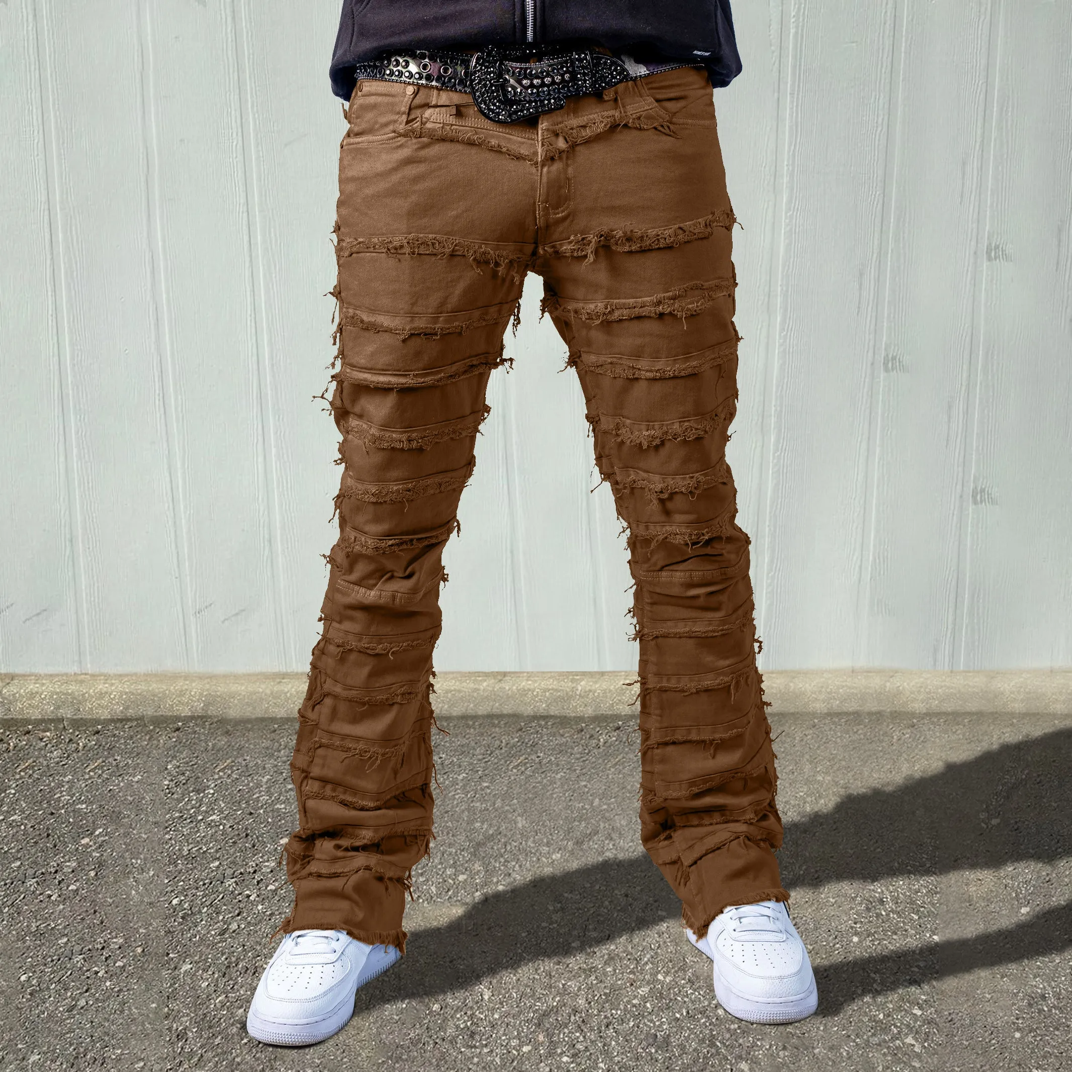 Destroy raw edge denim hip-hop trendy trousers