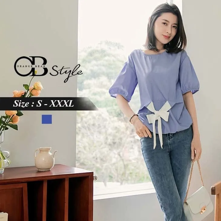 ELEGANT ROUND NECK STRIPED PATCHED SHORT SLEEVE TOPS