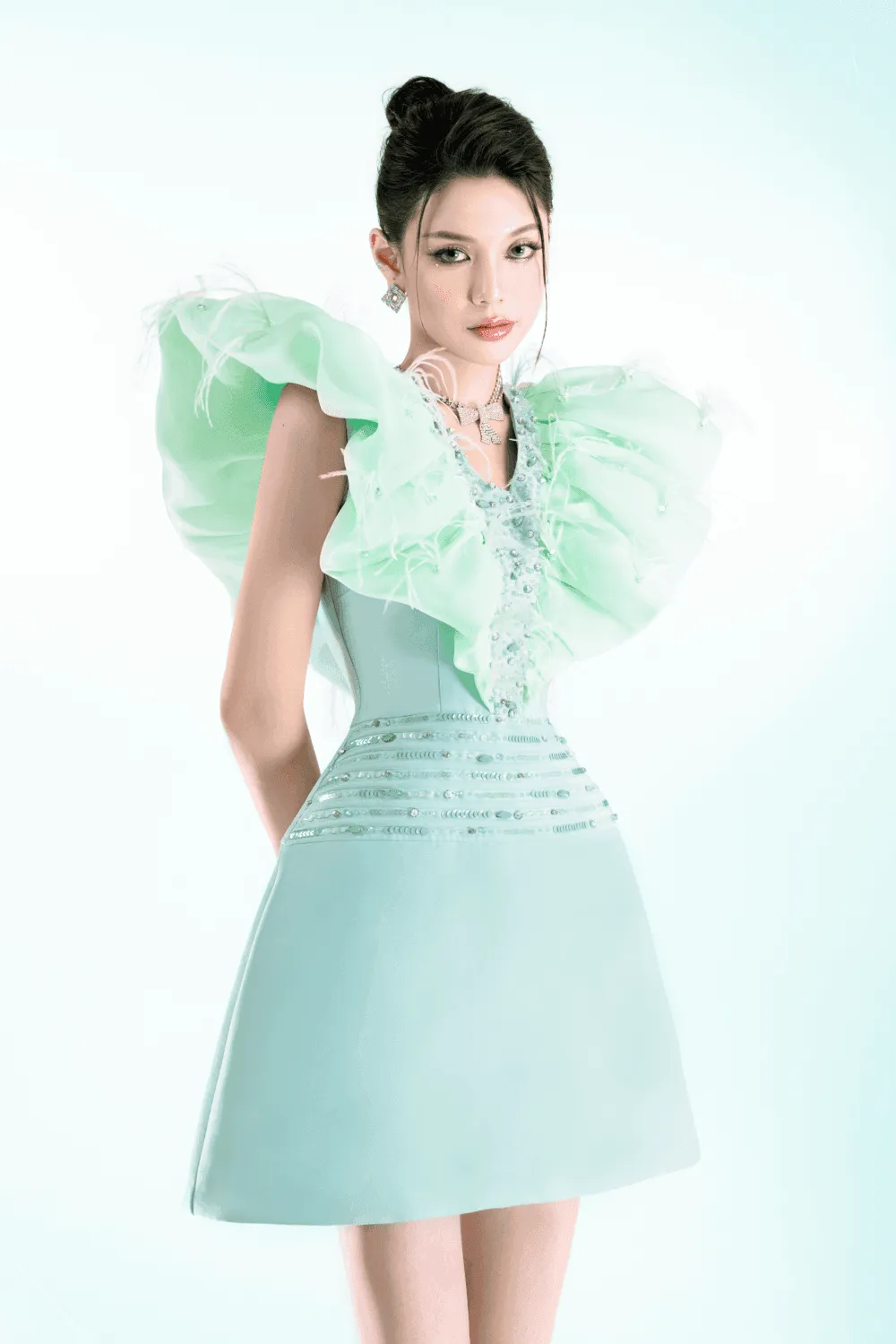 Emeralda A-line V-Neck Taffeta Mini Dress