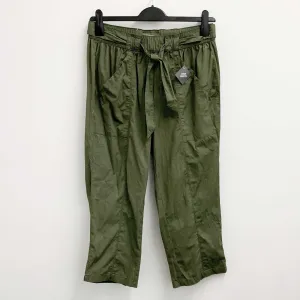 Evans Khaki Green Belted Cotton Poplin Cropped Trousers UK 14