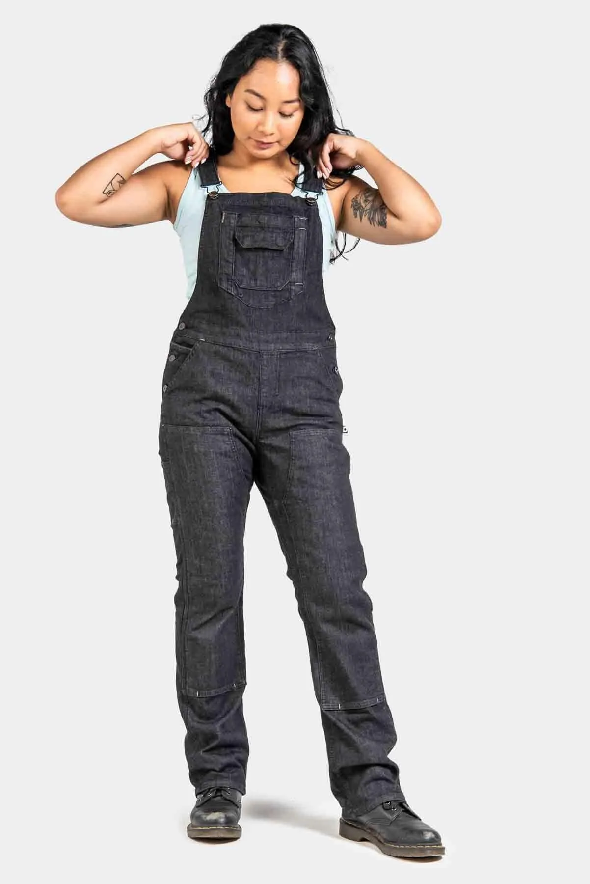 Freshley Overalls For Women in Heathered Black Denim