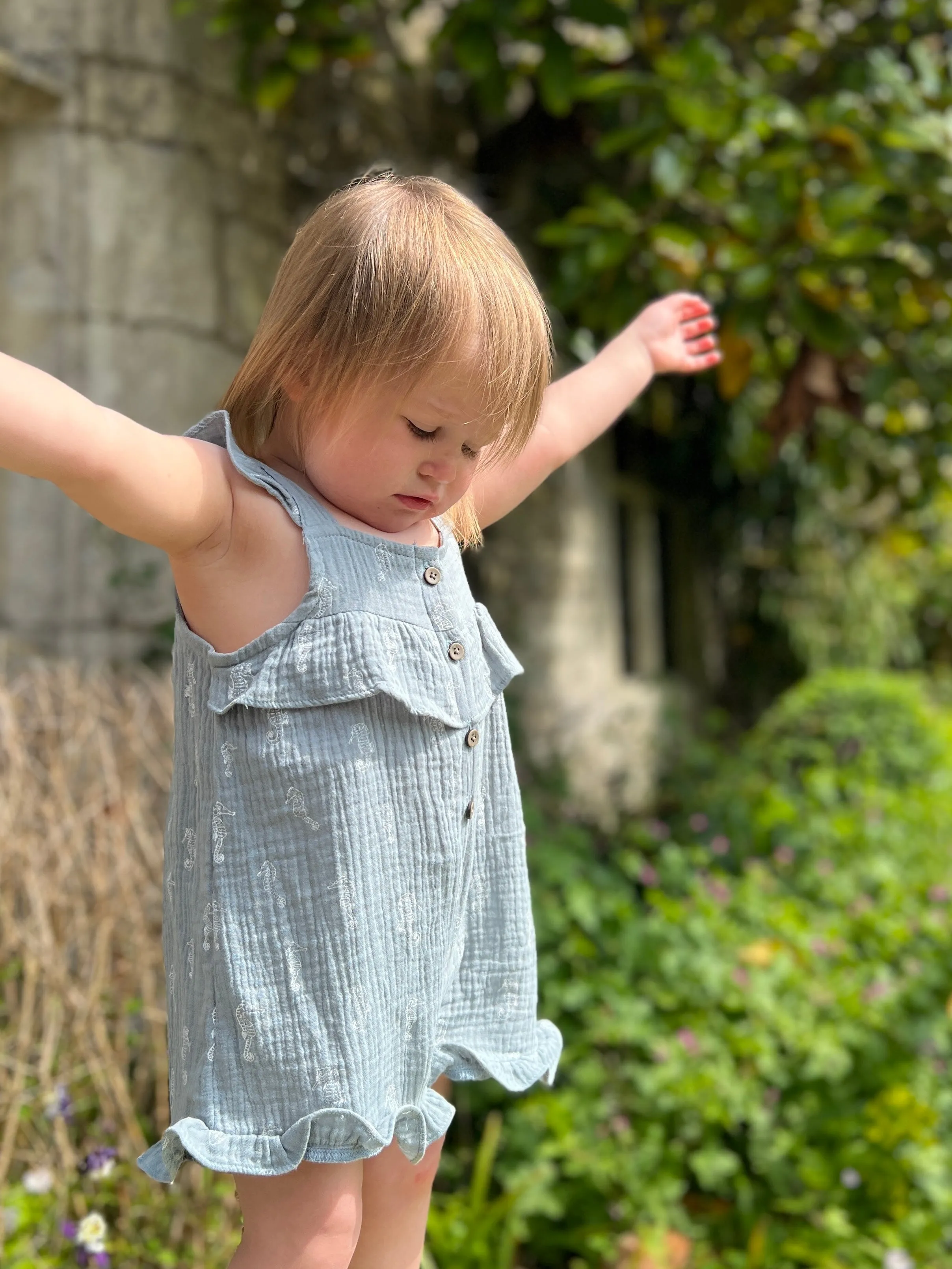 Freya Overalls in Blue Seahorses