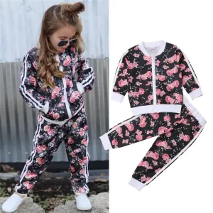 Girl Floral Print Long Sleeve Sweatshirt Long Pants Outfit Autumn Tracksuit*