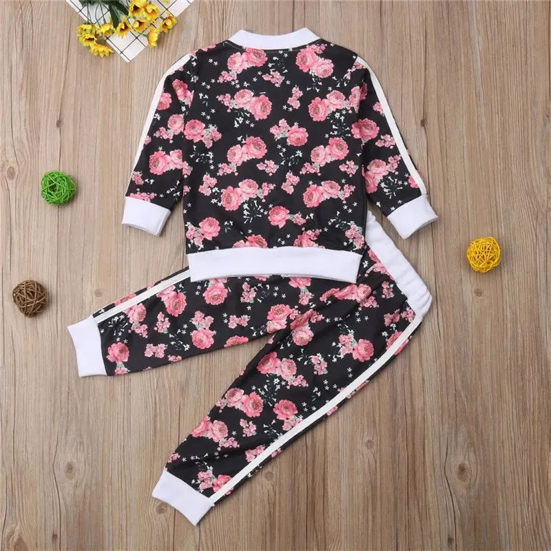 Girl Floral Print Long Sleeve Sweatshirt Long Pants Outfit Autumn Tracksuit*