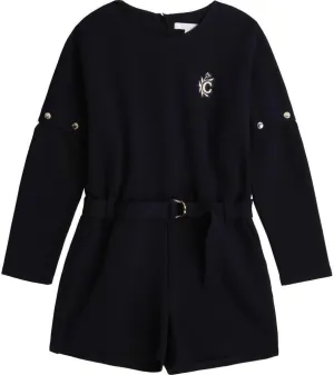 Girls Navy Embroidered Logo Playsuit