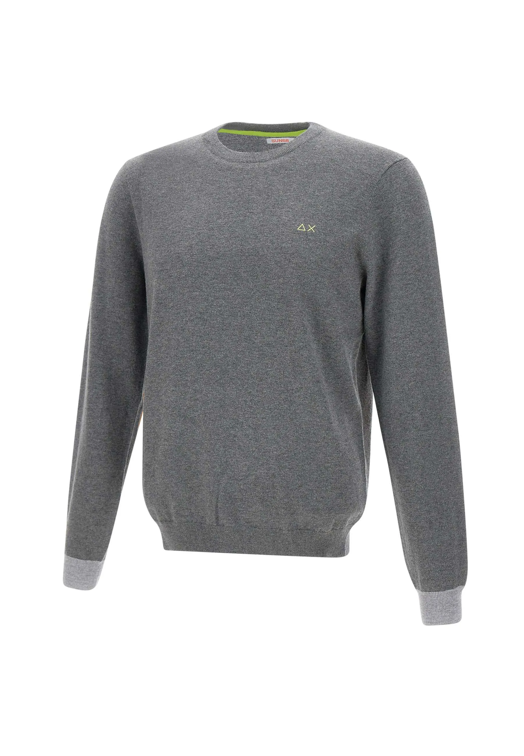 Grey Crew Neck Sweater with Patches