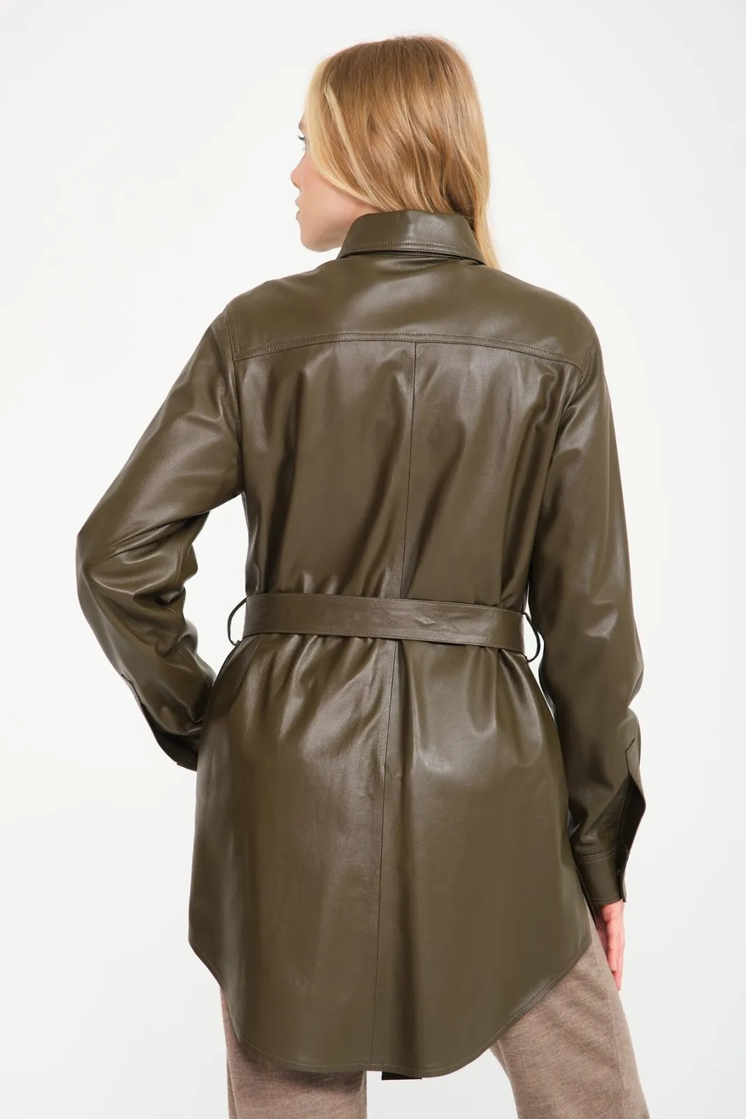 Khaki Leather Coat