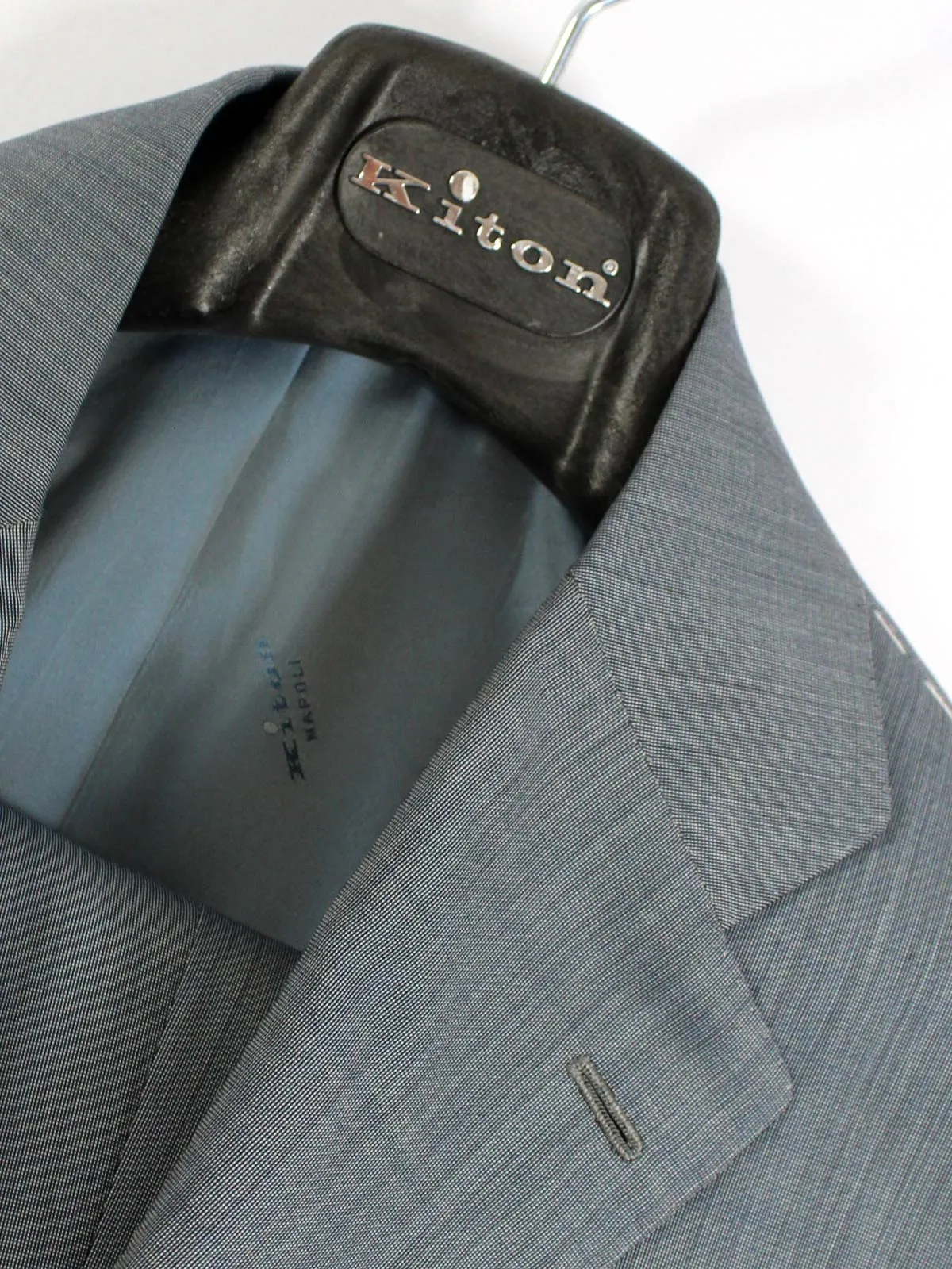 Kiton Suit Gray Blue 14 Micron Wool Sartorial EUR 48/ US 38 R SALE