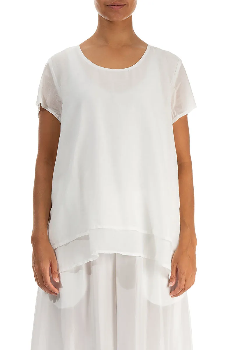 Layered Off White Silk Cotton Blouse