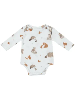 Long Sleeve Bodysuit, Woodland Animals Blue