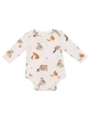 Long Sleeve Bodysuit, Woodland Animals Pink